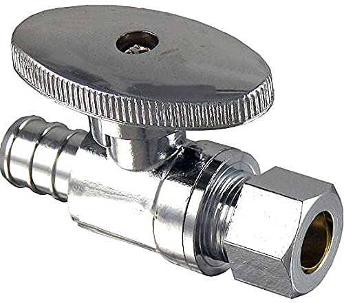 EZ-Fluid Pex Valve 3/8OD Compression x 1/2Pex Fittings 1/4Turn LF Brass Straight Stop Valve Water Shut Off Ball Valve Barb Crimp Ring Fits F1807 Pex Tubing Pipe,Used as Faucet,Toilet Valves(1Pc)