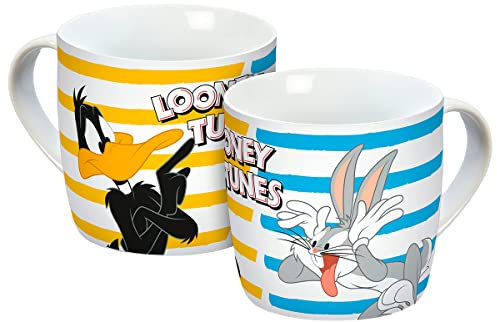 GEDA LABELS 16425 - Tazza in porcellana, 250 ml, colore bianco (bianco), a righe gialle e blu (giallo e blu)