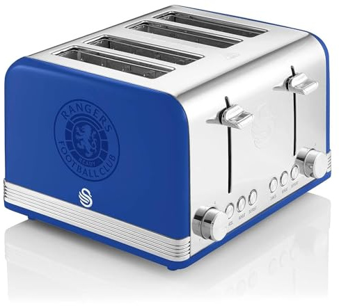 Swan Rangers 4 Slice Retro Toaster, Blue, Electronic Browning Controls, 1600W, ST19020RANN