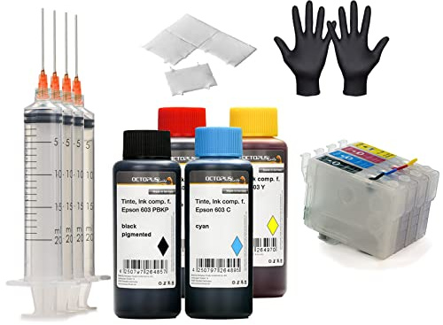 Befüllbare Fill In Patronen kompatibel für Epson 603 mit Autoresetchip und Druckertinte 4X 100ml