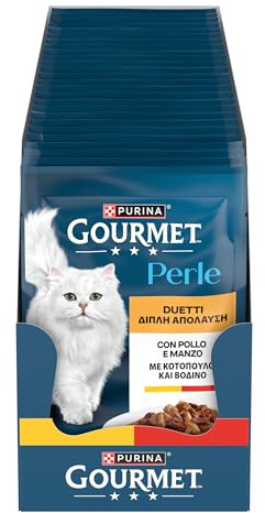 Purina Gourmet Perle Duetti con Carni Cibo Umido per Gatti con Pollo e Manzo, 26 Buste da 85 g