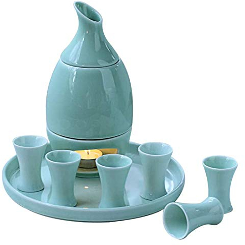 MXXHFC Set di sakè Set di Tazze da sakè Giapponesi con fornelli e vassoi Caldi per la casa, in Porcellana, Tazze in Ceramica, Artigianato, Bicchieri da Vino, 10 Pezzi, Blu (Blu) (Blu)