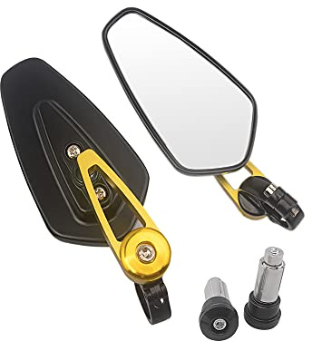7/8 22mm Motorcycle Side Mirror, Bar End Rearview Mirror for Motorbike Scooter Cafe Racer Mirror (Gold)