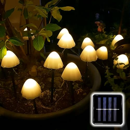 TOTHDATE Mini solsvamp lampor varmt vitt ljus, 5 m 20 LED solcellsvamp utomhus trädgårdslampor solstolpe belysning vägbelysning 8 belysningslägen IP44 vattentät för trädgård, gräsmattor utomhus