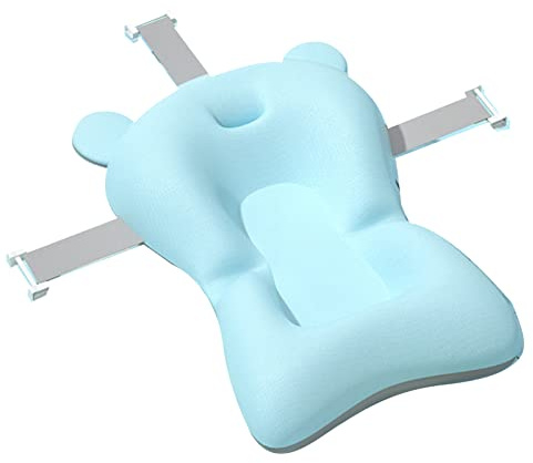 Newborn Bathtub Cushion Non-Slip Bath Seat Pad - Quick Dry Infant Bath Support, Adjustable Baby Bathtub Mat & Pillow for 0-18 Months (Blue)