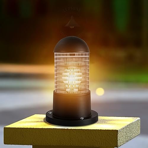 LEDSone Black European Minimalist Outdoor Bollard Column Lamp Exterior Aluminum Round Pillar Light Garden Ornaments Pathway Lighting Garden Lights Path Light Decoration for Patio (Without Bulb)