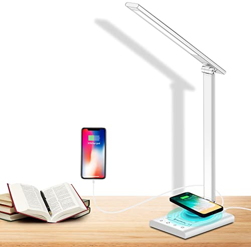 7 Brightness Levels & 5 Color Modes, Touch Control, Foldable Design, | 7 Brightness Levels & 5 Color Modes, Touch Control, Foldable Design, Powerful Office Table Lamp, Reading Light (Silver White)
