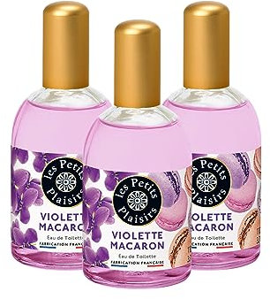 Les Petits Plaisirs - Lote de 3 - Eau de toilette Violeta Macaron, Perfume mujer, Delicada, floral y dulce. Colonia mujer, Fabricada en Francia. Frasco de 110ml