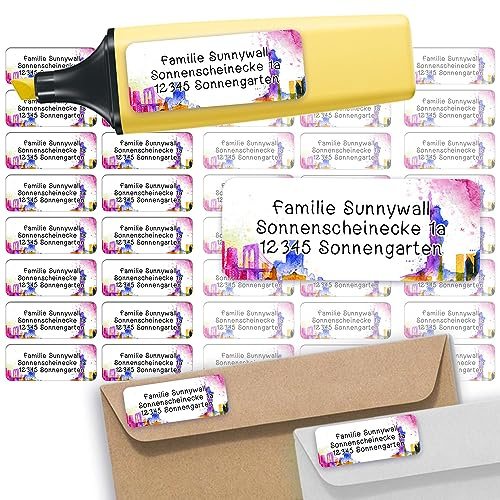 Adressaufkleber Pattern New York Absenderetiketten personalisiert 110 Stück | Etiketten mit Wunschadresse Namensaufkleber Schule Adresslabel Ordner Büro Alltag klar bedruckt selbstklebend