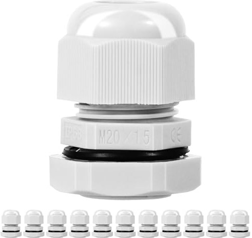 Dawenur 12 Stück Kabelverschraubung M20 Kabeldurchführung Wasserdicht PA66 Kunststoff Verstellbaren Kabelverschraubungen für Outdoor Garten Schaltkasten Abzweigkasten