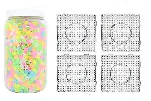 Maxi XL 9mm Bügelperlen Dose mit 2000 Leuchtperlen + 4 Maxi XL Quadrate zum zusammenfügen