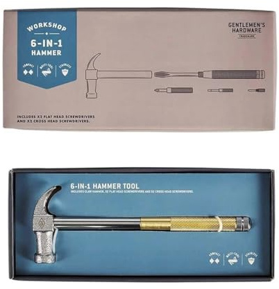 Gentlemen's Hardware 6-in-1 Multi-Tool Stainless Steel Hammer Pocket Tool, Brass