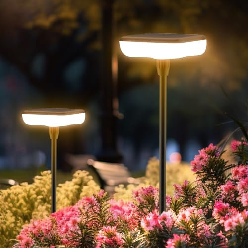 Ainostone Lampe Solaire Exterieure Jardin 2 Pièces Lumiere Solaire Exterieur Blanc Chaud Eclairage Exterieur Solaire 1000mAh avec Étanches IP65 Super Lumineux 34 Lumens pour Chemins Allée Pelouse
