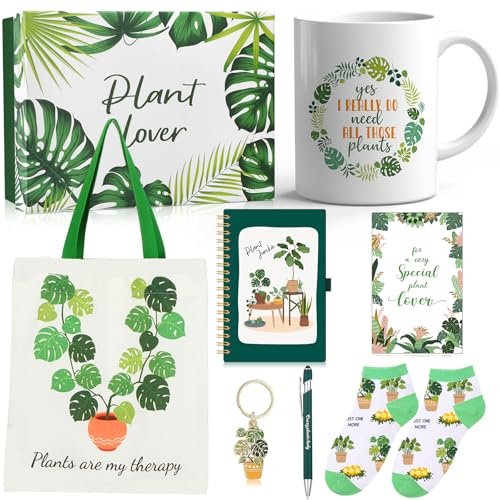 Pickmesh Plant Lover Gift Set for Women, 8 Pcs for Mom, Gardening Gifts for Mom Grandma, Includes Tote Bag, Mug, Notebook, Socks, Keychain & More, Birthday Gift for Women Plant Lover