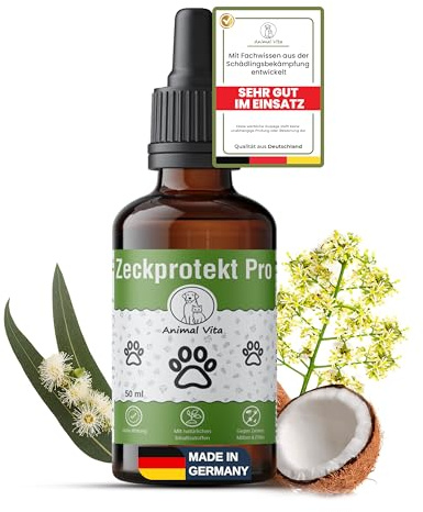 Animal Vita® Spot on für Hunde [Jahresvorrat] Zeckenmittel für Hunde, Zuverlässiger Zeckenschutz mit Kokosöl und Margosa, Natürliches Spot on gegen Zecken, Milben und Flöhe