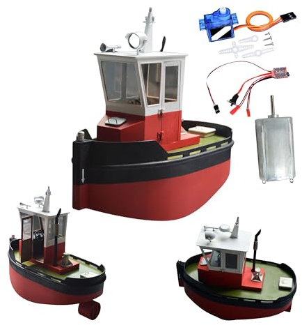 Little Otter Tugboat Schiffsmodell Bausatz, mit Elektronik, Maßstab 1:18, Größe LxBxH 232 x 111 x 200 mm, Lasercut Holz Bauteile, Kunstharz Formteile, 332 g, Seetauglich, RC Schlepper zum selber Bauen
