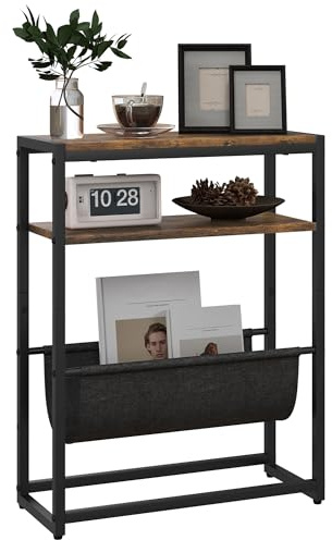 HOMCOM Table d'appoint avec Étagère 43l x 18P x 56H cm Noir Marron Foncé