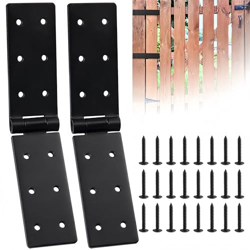 Heavy Duty Gate Hinges, Black Door Hinges with Screws, Adjustable Hardware Hinges Kit,Durable Barn Door for Wooden Fences Yard Gate 2pcs