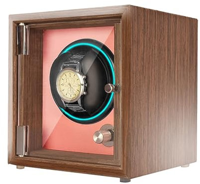 KXQYIKYI Luxuriöses Uhrenbewegergehäuse aus Holz für Damen- und Herrenuhren für 1, 2, 4 Uhren, Ausstellungsbox mit leisem Motor, weiche, Flexible Uhrenkissen, Uhrendrehbox
