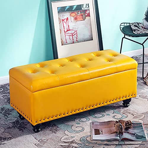 Ottoman-Bank aus Kunstleder, moderne Bettbank mit Stauraum für Schlafzimmer oder Wohnzimmer, multifunktionaler Fußhocker und Sitzbank, 60 x 40 x 45 cm, Gelb