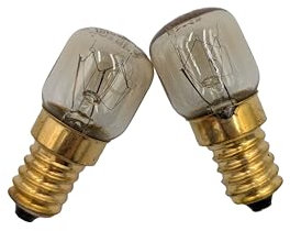 Fensti Lámpara de horno 15 W E14 T22 240 V resistente al calor hasta 300 °C blanco cálido (2300 K) – Paquete de 2 unidades fiable y de bajo consumo para microondas, incubadoras, hornos