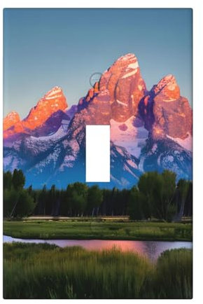 Grand Teton - Cubiertas de salida con impresión de parque nacional, 1 placa de pared de tamaño estándar, cubiertas de placas frontales de policarbonato de doble salida