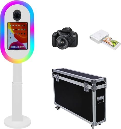 Photomaton pour iPad 10,2, 11, 11, 32,8 cm et pour appareil photo, télécommande, étui de vol, support portable 2 en 1 pour selfies, événements de location de fête (blanc, ensemble complet)