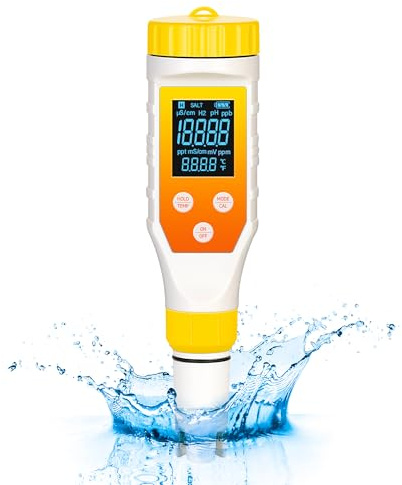 Hydrogen Water Tester,PH Meter 7 in 1 H2/TDS/EC/ORP/Salt/Temp with ATC & Backlight,Hydrogen Water Tester for Filtered Water, TDS Meter for Juice,Coffee,Your Plants.