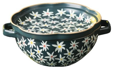 Home Keramik-Doppelohrschüssel, persönliche Vintage-Nudelschale – blaue Chrysantheme, 22,9 cm + Frühstücksteller
