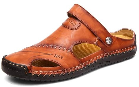 Asifn män läder sport sandaler tofflor utomhus vandring skor strand sportiga fiskare vandring sommar halkskydd lätt andningsförmåga, BRUN, 47 EU