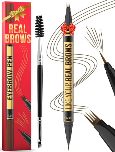 Vevivia Beauty Augenbrauenstift - Microblading-Augenbrauenstift mit Micro-Fork-Spitze und Präzisionsspitze für natürliche Augenbrauen, Doppelseitige Augenbrauenbürste, Wasserdicht, Brown
