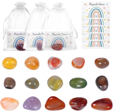 20 Sets Glückssteine für Kinder mit Grußkarten und Organza-Beutel, Perfekt zum Mitgebsel Kindergeburtstag, Kindergeburtstag Gastgeschenke und für Geschenktüten, als Basteln oder Besonderes Mitbringsel