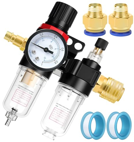 ANOMM 1/4 Air Pressure Regulator, Compressed Air Pressure Regulator Inline with Water Separator, Quick Couplings for Compressor Filter, Air Compressor Accessories Tools Kit for Air Tools