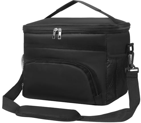 DDhayyp 13.6L Lunch Bags for Women Men, Reusable Insulated Leakproof Lunch Box Tote Bag with Adjustable Shoulder Strap, Foldable Cooler Bag for Work School Picnic Travel (Black)