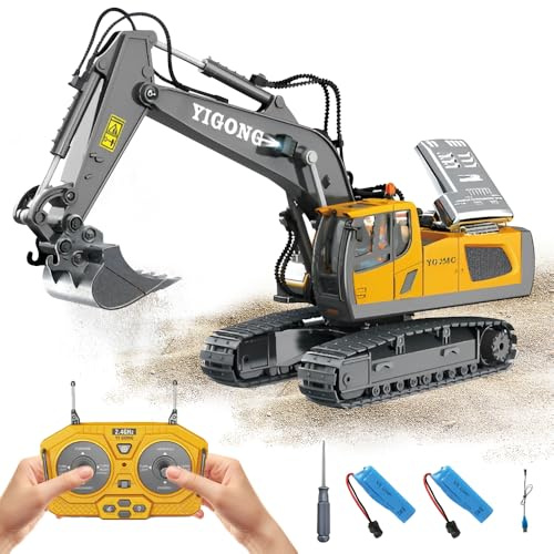 KBIBCK Remote Control Excavator,11 Channel 1:20 RC Digger with Sounds and Lights, 680 Degree RC Digger Tractor Toys, Remote Control Digger Toy for Boys 3 4 5 6 7 8-12 Year Old Boys Birthday Gift