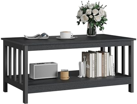 ELUREVIA Couchtisch, Wohnzimmertisch mit Ablage, Couchtisch Holz mit Stauraum, Kaffeetisch mit Regal, Moderner Sofatisch für Wohnzimmer, Schwarz