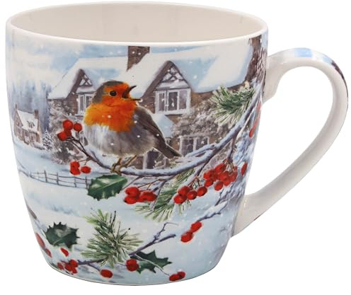 The Leonardo Collection Christmas Robins Breakfast Mug for Hot Drinks | Reusable Fine China Coffee Cups for Kitchen & Home | Printed Tea Mugs for Every Occasion | Durable Cup for All Type of Beverages