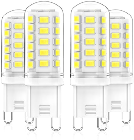 RuLEDne Bombillas LED G9 Blanco Frío 6000K, 3 W equivalentes a una bombilla halógena de 50 W, fuente de luz LED G9, A C 230 V, mini bombilla incandescente, CRI 85+, 520 LM, 4 unidades.