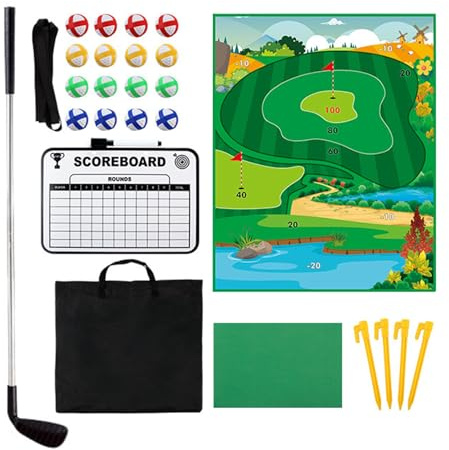 Golf-Chipping-Spiel, Sticky Golfmatten-Set mit Golfschläger, 120x150cm Golf-Trainingsmatte mit 16 Golfbällen, Scoreboard und Zubehör Ideal für Weihnachten Familienspaß Draußen und Drinnen