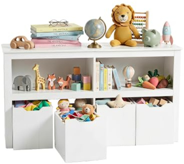 Amveya Libreria Bambini con Cassetti Mobile Contenitore Montessori Scaffale Cameretta Organizer Giochi Bianco 120x33x61.5cm