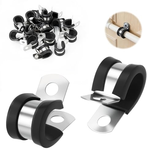 mawmuaw 25 st rörhållare med gummiinlägg 25 mm rörhållare rostfritt stål 304 rörskärm kabelklämma gummi P-klämmor kabelhållare metall P-klammer slanghållare för kabel slang tråd ledning