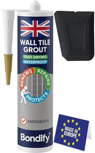 BONDIFY Waterproof Wall Tile Grout Black Cartridge Ready Mixed 450g FAST DRYING Anti Mould Wall Grout Repair Kit Black, Grout Reviver for Shower, Bathroom, Kitchen, Quick Drying Tile Gap Filler