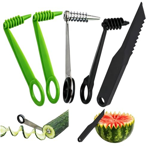 5Pcs Spiral Cutter, 2026 New Stainless Steel & Plastic Spiral Potato Cutter & V-Shaped Tools, Manual Spiral Slicer for Potatoes Cucumber Carrot Vegetables