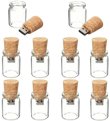 10 Piezas Botella Corcho Vaso 2.0/512MB Cork Glass Bottle - Memoria Almacenamiento de Datos USB Flash Pen Drive Memory Stick Vaso Transparente