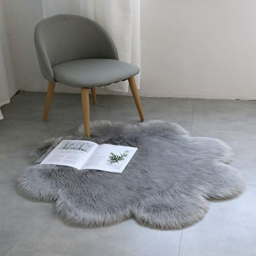 YDFYX Lammfell Schaffell Teppich Kunstfell Dekofell in Super weich Lammfellimitat Teppich Longhair Fell Optik Nachahmung Wolle Bettvorleger Sofa Matte (B-Grau, 90 x 90cm)