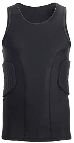 Topeter Men’s Padded Compression Shirt Sports Protective Vest Rash Guard Soccer Basketball Training Tank Top (Black 2XL)