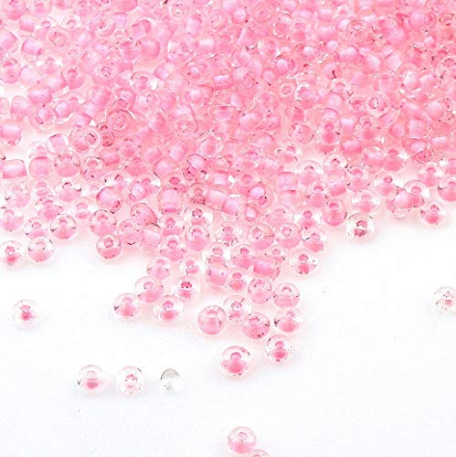 Perlin Rocailles Glasperlen Indianerperlen Saatperlen Pony Perlen 3mm Innen Farbe Set 8 Farben 8/0 Mini Rund Inside color Seed Beads 3300 Stk (Rosa)