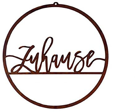 Schild Zuhause Edelrost Türschild Türkranz Ø 35 cm Rostschild Dekoschild Türdeko Loop Ring Edelrostring Metallring Dekoring Türring Gartendeko Vintagering Home