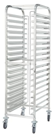 METRO Professional Carrello porta teglie GSC101821, acciaio inox, adatto a teglie GN 1/1, 18 ripiani, 4 ruote con 2 freni, argento