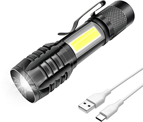 Mulin Linterna Led Recargable, Potente Profesional, 3 Modos Con Zoom, Pequeña Linterna De Bolsillo Led Cob Con Imán, Impermeable IP5 Para Camping Militar, Senderismo, Emergencia|1000 mA, 1 Unidad